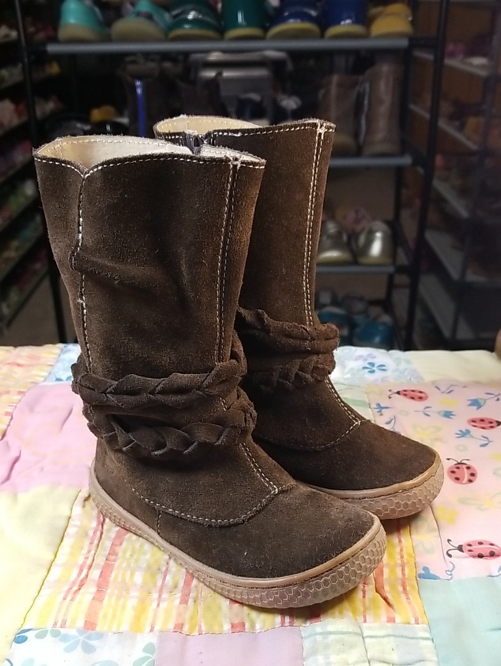 Livie & Luca Brown Suede Braided Boots Size 6 Calliope